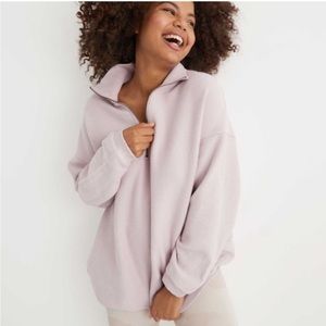 AERIE Lilac Ribbed Good Vibes Quarter Zip